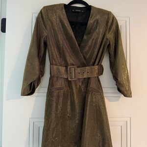Zara Metallic Gold Long Sleeve Dress